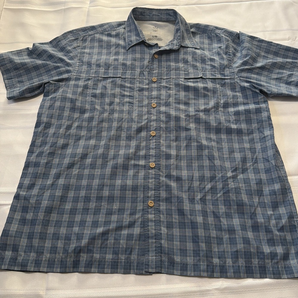 Arrow Performance Mens Large Blue Plaid Short Sleeve Button Down Fishing Shirt